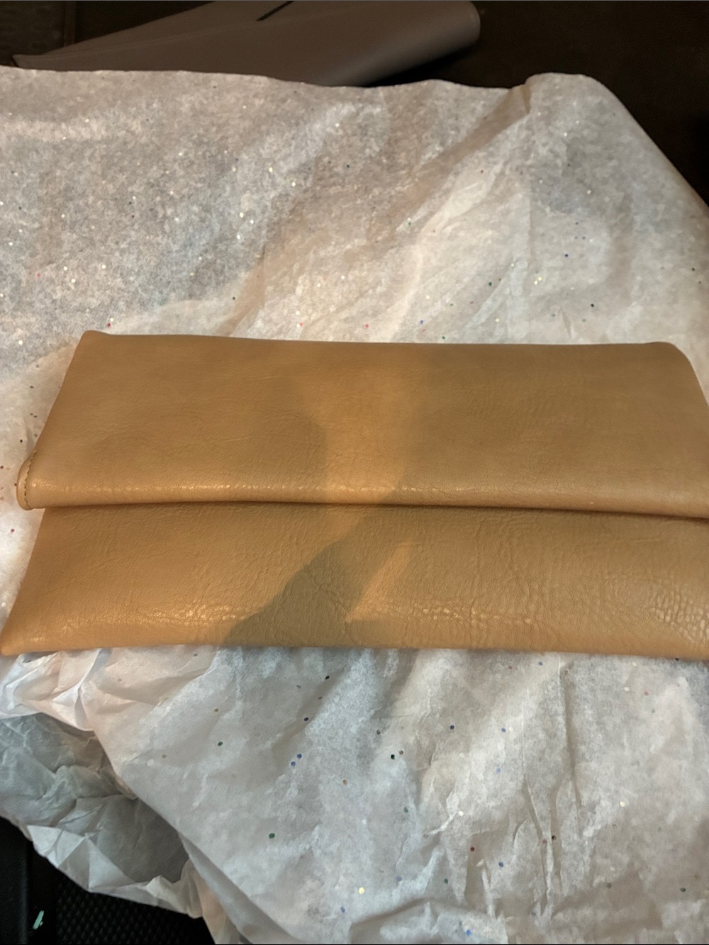 Minimal Tan Leather Fold-Over Clutch